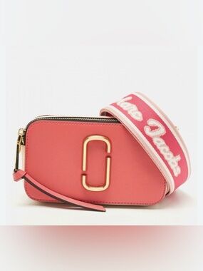 Marc Jacobs Coral Pink Crossbody Camera Bag with Jacquard Strap